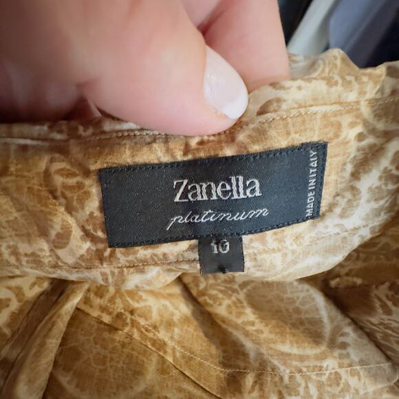 ZANELLA Platinum Silk Blouse Womens Gold Floral Print Button Down Shirt Italy 10 - Picture 6 of 7